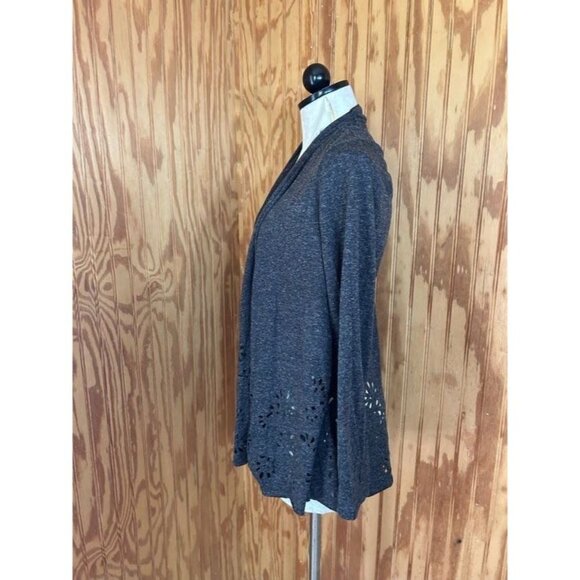 Meadow Rue Sweater Cardigan Long Sleeve Eyelet Warmer Heathered Gray Sz M - Picture 3 of 9